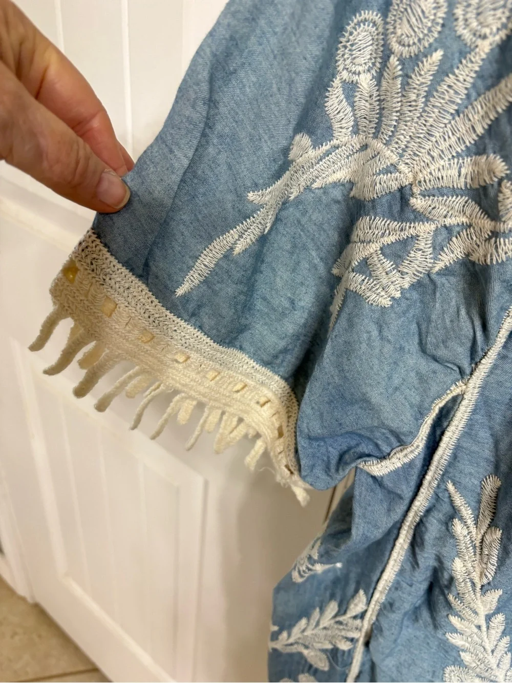 Mango Blue Embroidered Boho Tunic with Cream Crochet